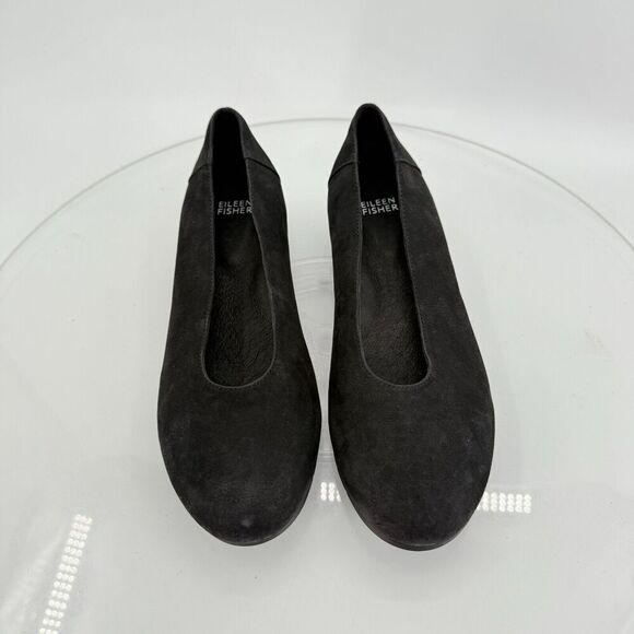 Eileen Fisher Womens Una Hidden Wedge Ballet Flats Size 8 Black Suede Round Toe - Picture 5 of 15